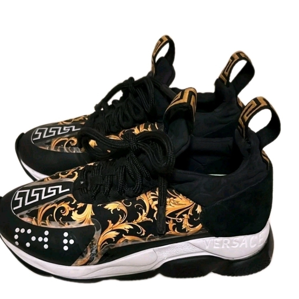 Versace Chain Reaction Baroque Black / Gold Trainers Wmns Size EU 36 US Sz 6